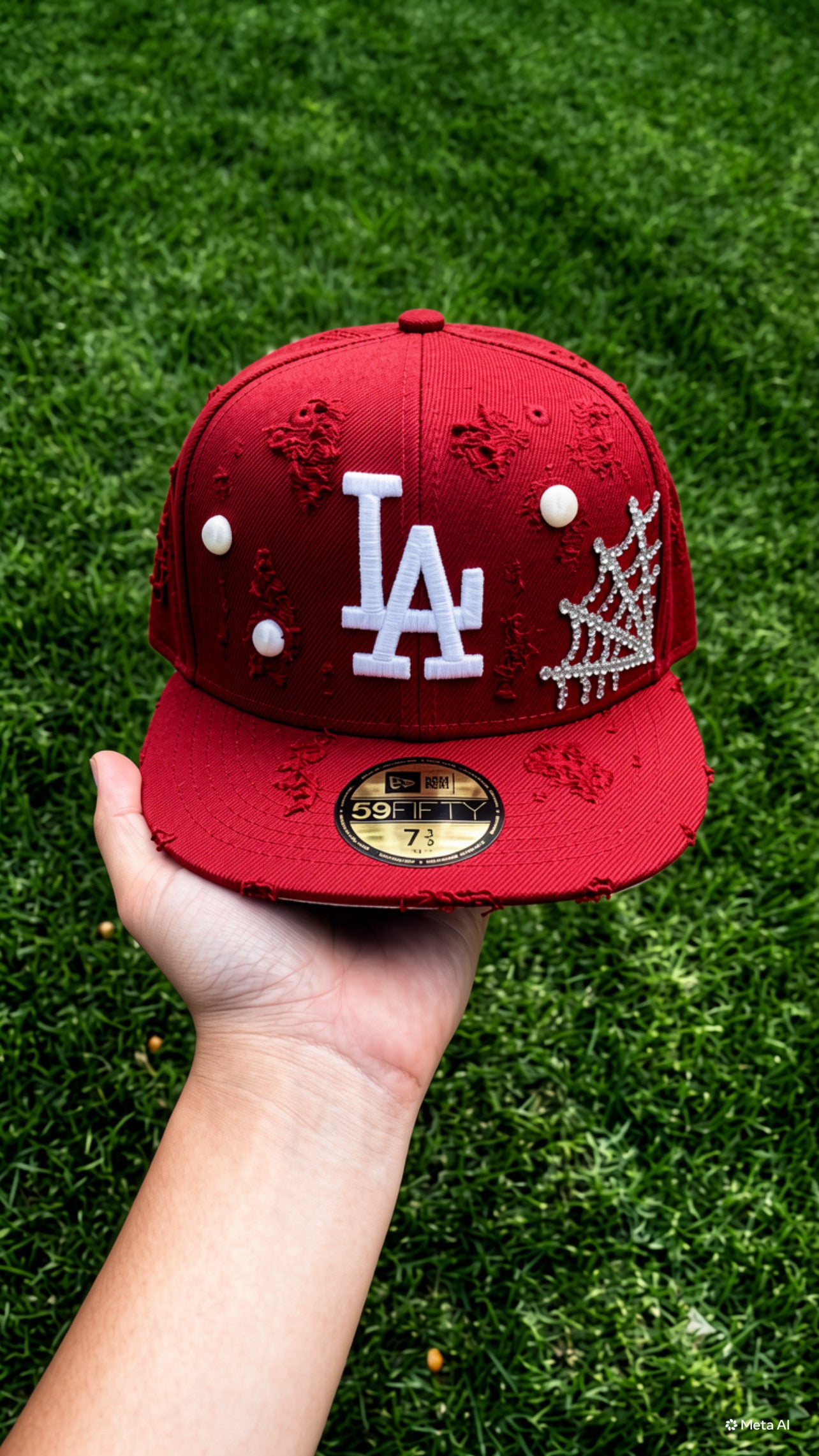 Casquette LA Dodgers Verte Destroyed - Toile d'Araignée Strass & Perles