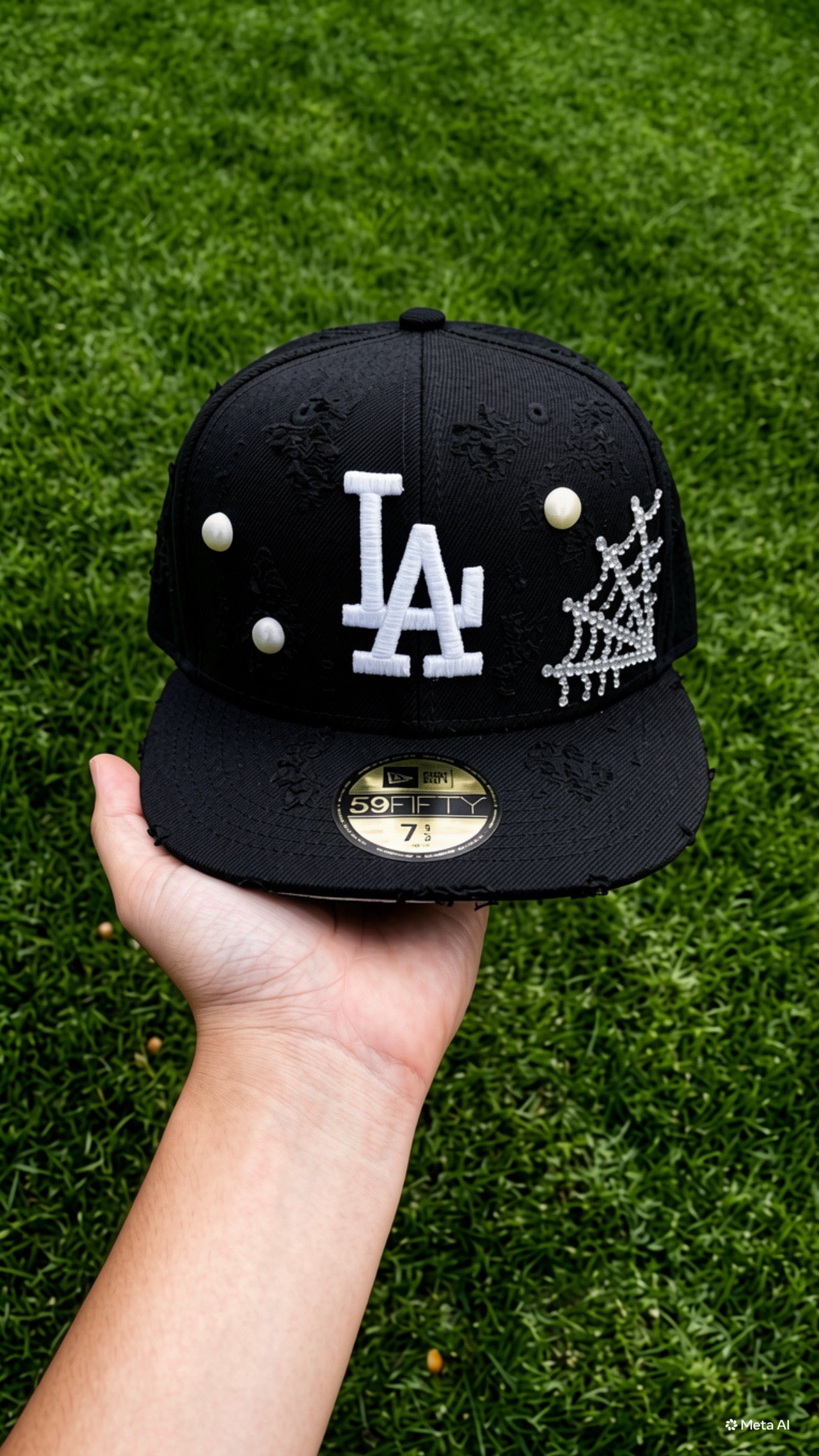 Casquette LA Dodgers Verte Destroyed - Toile d'Araignée Strass & Perles