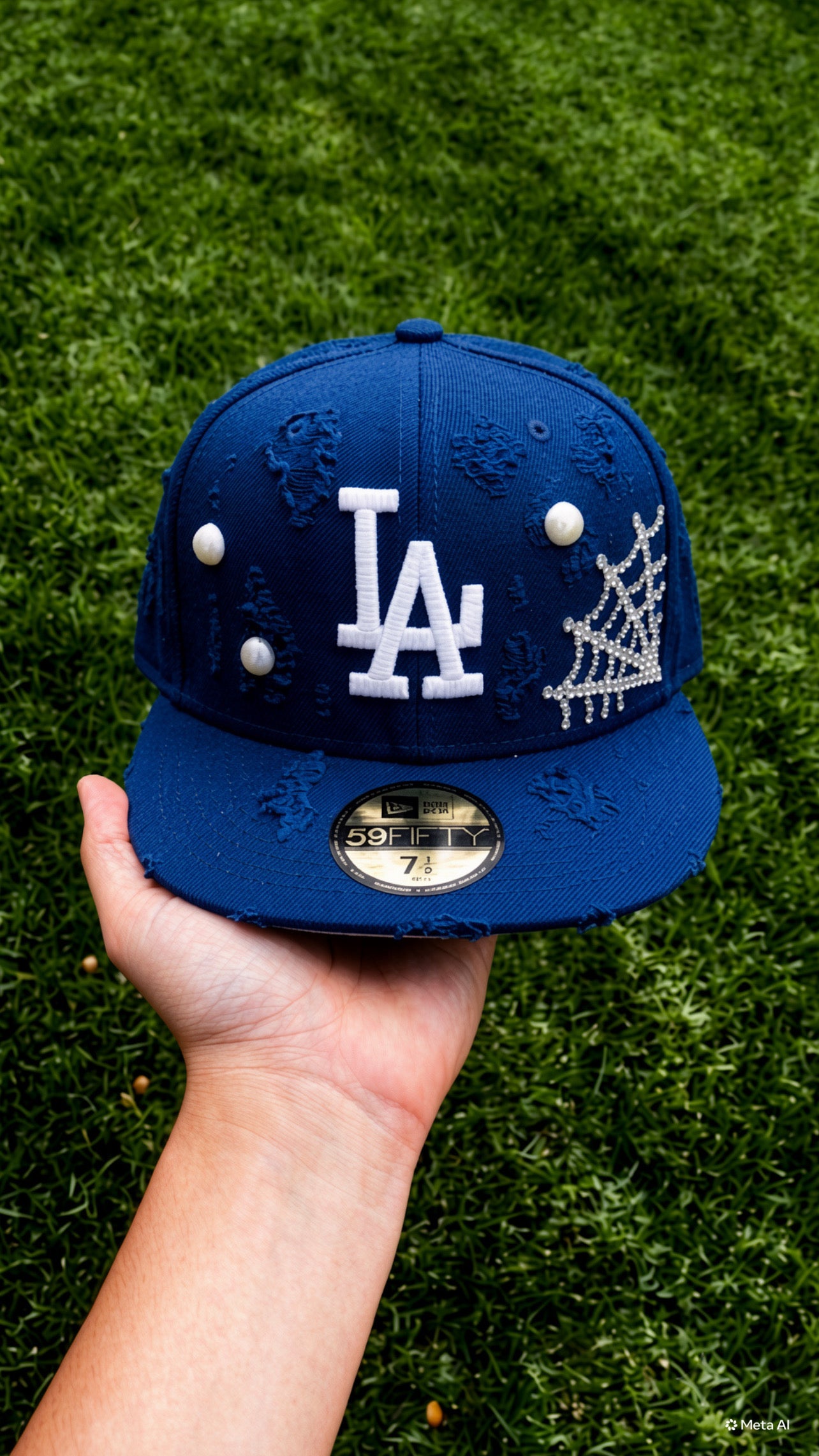 Casquette LA Dodgers Verte Destroyed - Toile d'Araignée Strass & Perles