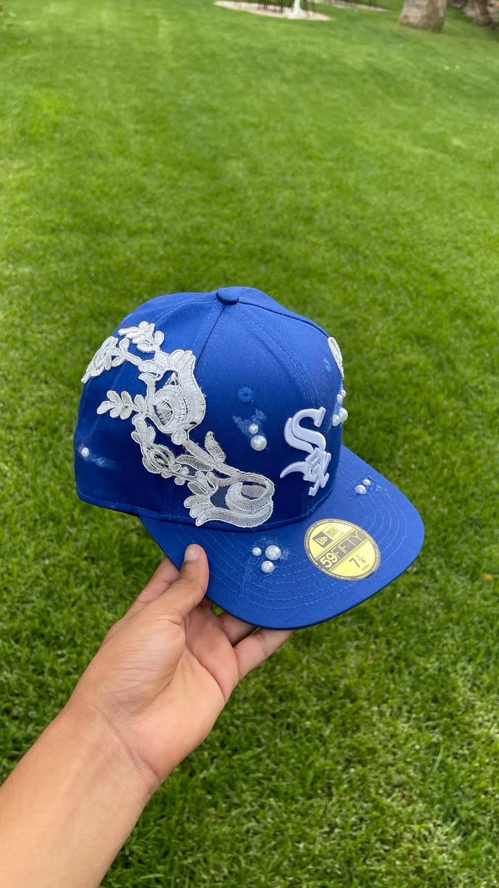 Casquette Chicago White Sox Bleu Royal - Dentelle Blanche & Perles