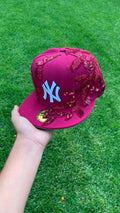 Casquette NY Yankees Personnalisée - Rouge Bordeaux & Paillettes