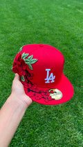 Casquette LA Dodgers Custom - Rouge & Broderie Florale (Roses)