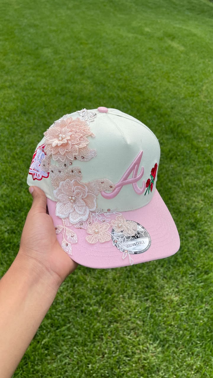 Casquette Atlanta Braves Pastel - Fleurs en Dentelle 3D & Perles