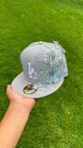 Casquette LA Dodgers Grise - Fleurs Perlées 3D Argentées