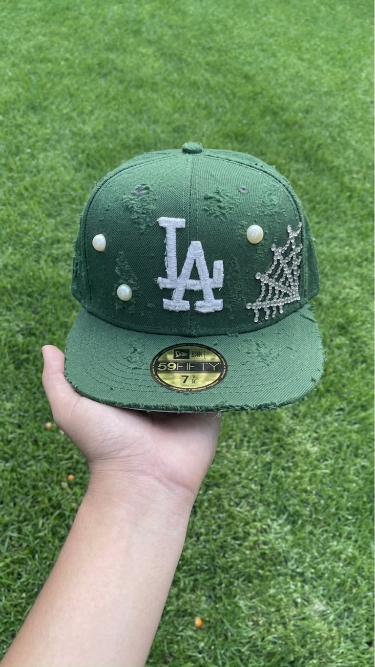 Casquette LA Dodgers Verte Destroyed - Toile d'Araignée Strass & Perles